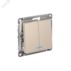 ATLASDESIGN выключатель двухклавишный с подсветкой, сх.5а, 10АХ, мех., ПЕСОЧНЫЙ