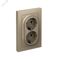 Розетка ATLASDESIGN двойная с заземлением 16А в сборе шампань