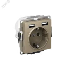 РОЗЕТКА ATLASDESIGN 16А c 2 USB A+A, 5В/2,4А, 2х5В/1,2А, механизм, ШАМПАНЬ