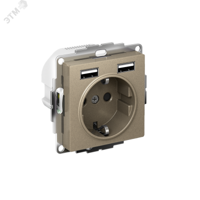 РОЗЕТКА ATLASDESIGN 16А c 2 USB A+A, 5В/2,4А, 2х5В/1,2А, механизм, ШАМПАНЬ