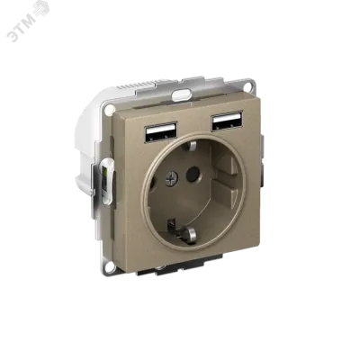 РОЗЕТКА ATLASDESIGN 16А c 2 USB A+A, 5В/2,4А, 2х5В/1,2А, механизм, ШАМПАНЬ