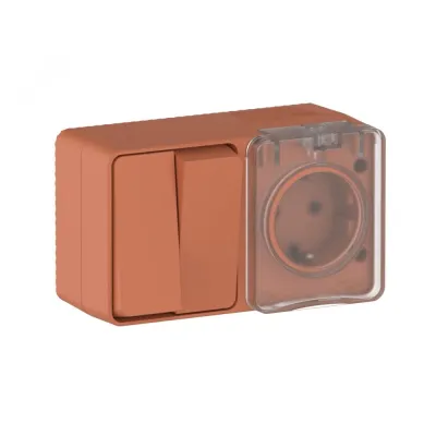 AtlasDesign PROFI IP54 О/У БЛОК: РОЗ. з/к со шт. 16А, ВЫКЛ.2-клав.10А, ТЕРРАКОТОВЫЙ
