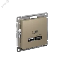 ATLASDESIGN USB РОЗЕТКА A + тип-C 45W высокоскор.заряд. QC,PD, механизм, ШАМПАНЬ