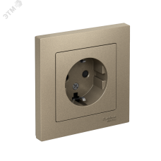 Розетка ATLASDESIGN с заземлением со шторками 16А в сборе шампань
