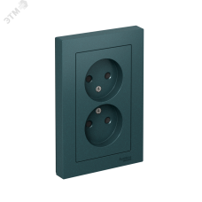 Розетка ATLASDESIGN двойная без заземления со шторками 16А в сборе изумруд