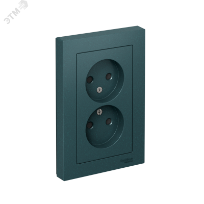 Розетка ATLASDESIGN двойная без заземления со шторками 16А в сборе изумруд