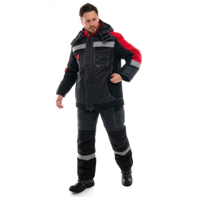 Костюм зима Юкон-Мембрана ЮБ-1, брюки, т.сер/чёрн/красн, 44-46/182-188
