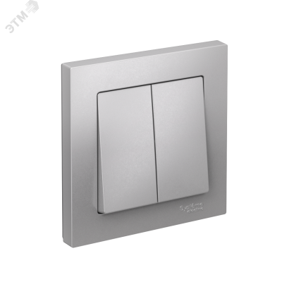 Выключатель двухклавишный ATLASDESIGN схема 5 10АХ в сборе алюминий