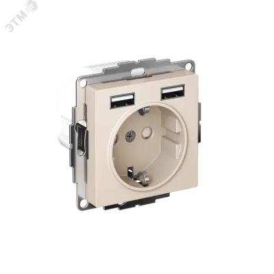 РОЗЕТКА ATLASDESIGN 16А c 2 USB A+A, 5В/2,4А, 2х5В/1,2А, механизм, БЕЖЕВЫЙ