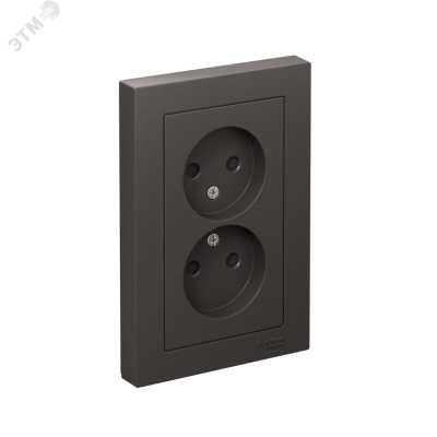ATLASDESIGN РОЗЕТКА двойная без заземления со шторками,16А, в сборе, БАЗАЛЬТ