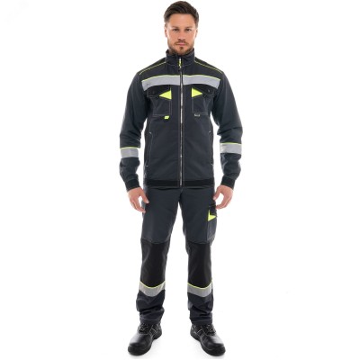 Костюм мужской комплект КОРВЕТ КОТТОН КБ1 куртка и брюки, Цвет: т серый, лимон и чёрный 44-46 88-92 182-188