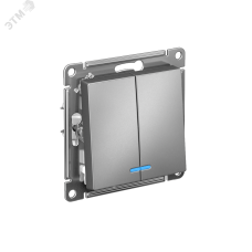 ATLASDESIGN 2-клавишный ВЫКЛЮЧАТЕЛЬ с подсветкой ,сх.5а, 10АХ, быстрозажимные клеммы,СТАЛЬ