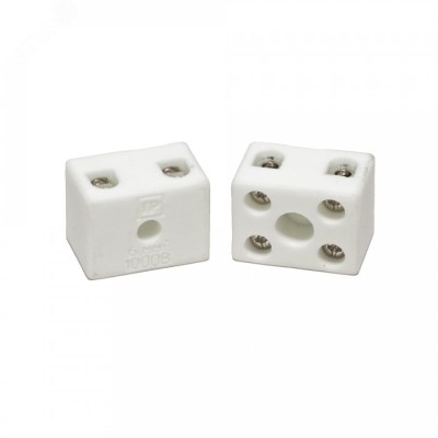 Клемма керамическая латунь 6 мм  2 пары контактов с крепежным отверстием