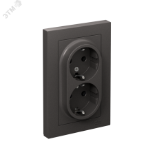 ATLASDESIGN РОЗЕТКА двойная с заземлением, 16А, в сборе, БАЗАЛЬТ