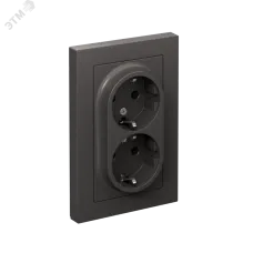 ATLASDESIGN РОЗЕТКА двойная с заземлением, 16А, в сборе, БАЗАЛЬТ