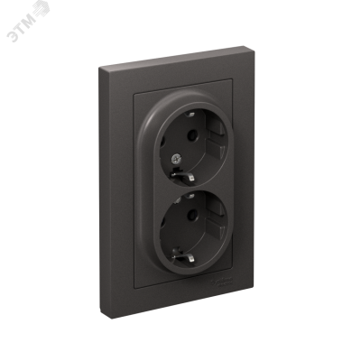 ATLASDESIGN РОЗЕТКА двойная с заземлением, 16А, в сборе, БАЗАЛЬТ