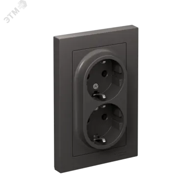 ATLASDESIGN РОЗЕТКА двойная с заземлением, 16А, в сборе, БАЗАЛЬТ
