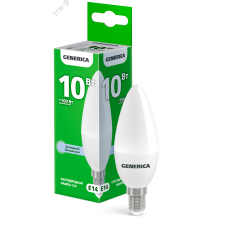Лампа светодиодная C35 свеча 10Вт 230В 6500К E14 GENERICA