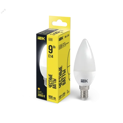 Лампа LED C35 свеча 9Вт 230В 3000К E14 IEK