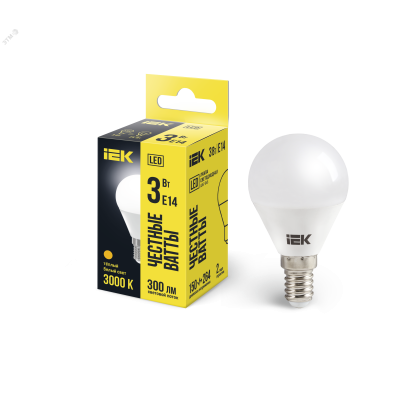 Лампа LED G45 шар 3Вт 230В 3000К E14 IEK