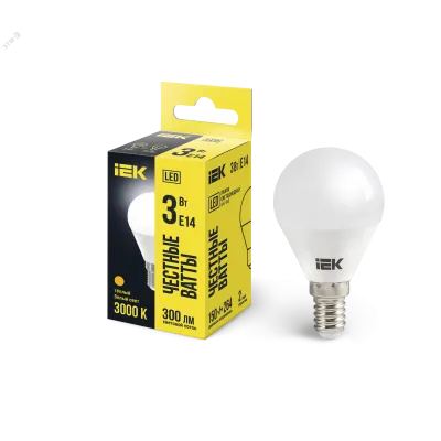 Лампа LED G45 шар 3Вт 230В 3000К E14 IEK