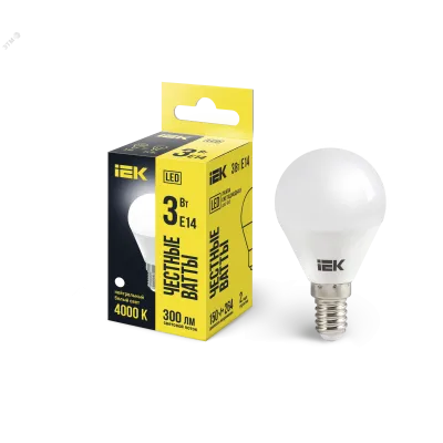 Лампа LED G45 шар 3Вт 230В 4000К E14 IEK