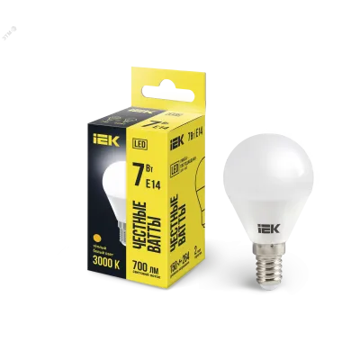 Лампа LED G45 шар 7Вт 230В 3000К E14 IEK