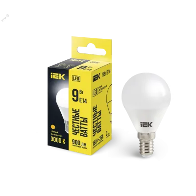 Лампа LED G45 шар 9Вт 230В 3000К E14 IEK