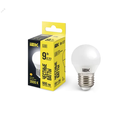 Лампа LED G45 шар 9Вт 230В 3000К E27 IEK