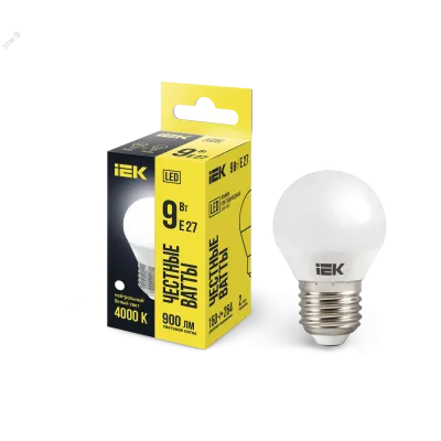 Лампа LED G45 шар 9Вт 230В 4000К E27 IEK