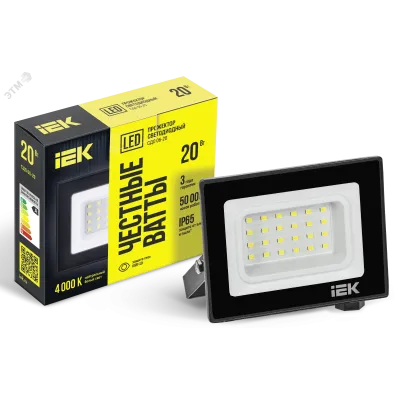 Прожектор СДО 06-20 светодиодный черный IP65 4000 K IEK