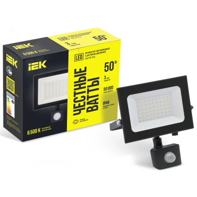 Прожектор СДО 06-50Д светодиодный черный с ДД IP54 6500K IEK