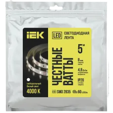Лента LED 5м LSR-2835NW60-4,8-IP20-12В IEK