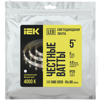 Лента LED 5м LSR-2835NW60-4,8-IP20-12В IEK