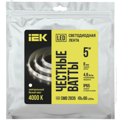 Лента LED 5м LSR-2835NW60-4,8-IP65-12В IEK