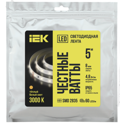Лента LED 5м LSR-2835WW60-4,8-IP65-12В IEK