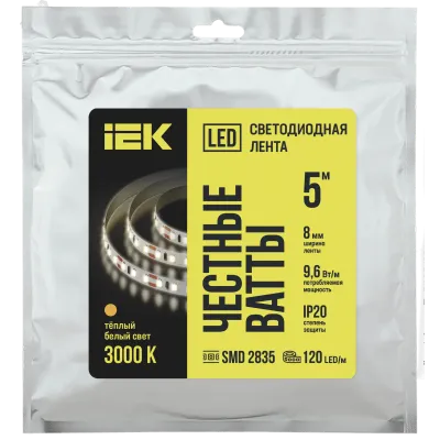 Лента LED 5м LSR-2835WW120-9,6-IP20-12В IEK