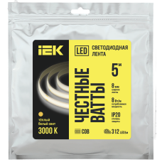 Лента LED 5 м COB-312LED 8 Вт/м IP20 8 мм 24 В 3000К