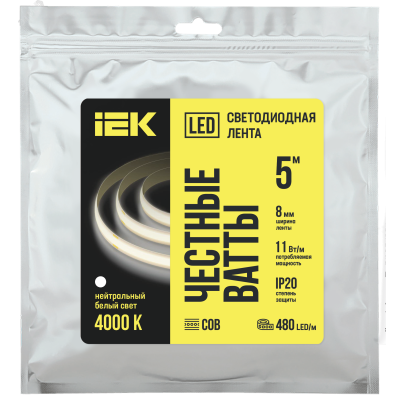 Лента LED 5м COB-480LED 11Вт/м IP20 8мм 24В 4000К