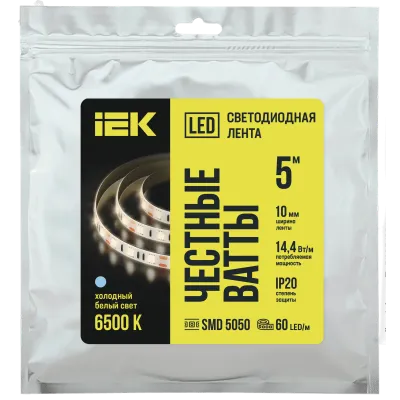 Лента LED 5м LSR-5050W60-14,4-IP20-12В IEK
