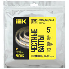 Лента светодиодная 5 м SMD2835 168LED/м 14Вт/м IP20 ширина 10мм 24В теплый белый