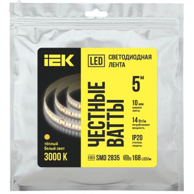 Лента светодиодная 5 м SMD2835 168LED/м 14Вт/м IP20 ширина 10мм 24В теплый белый