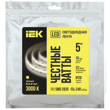 Лента светодиодная 5 м SMD2835 240LED/м 22Вт/м IP20 ширина 10мм 24В теплый белый