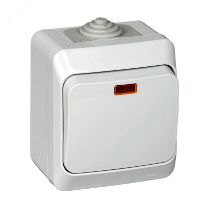 ЭТЮД IP44 О/У 1-клавишный ВЫКЛЮЧАТЕЛЬ с подсветкой 10 АХ. СЕРЫЙ. Россия