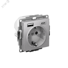 ATLASDESIGN РОЗЕТКА 16А c 2 USB A+C, 5В/2,4А/3,0А, 2х5В/1,5А, механизм, АЛЮМИНИЙ