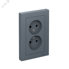 Розетка ATLASDESIGN двойная без заземления 16А в сборе грифель