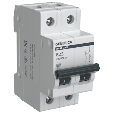 Выключатель автоматический ВА47-29М 2P 25А 4,5кА B GENERICA
