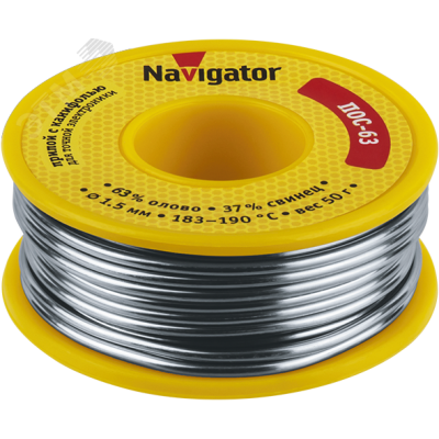 Припой Navigator 93 781 NEM-Pos05-63K-1.5-K50 (ПОС-63, катушка, 1.5 мм, 50 гр)
