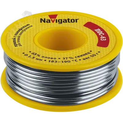 Припой Navigator 93 781 NEM-Pos05-63K-1.5-K50 (ПОС-63, катушка, 1.5 мм, 50 гр)