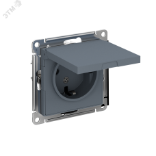 Розетка ATLASDESIGN с заземлением со шторками с крышкой 16А IP20 механизм грифель